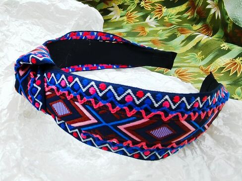Boho Ethnic Wind Knotted Headbands Handmade Embroidered Blue Headbands Non-slip Elastic Vacation Headband for Women in Saudi Arabia