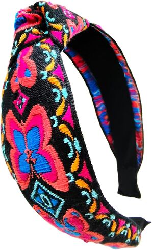 Boho Ethnic Wind Knotted Headbands Handmade Embroidered Blue Headbands Non-slip Elastic Vacation Headband for Women in Saudi Arabia