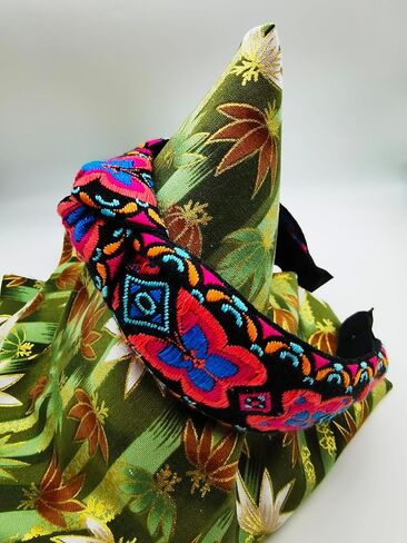 Boho Ethnic Wind Knotted Headbands Handmade Embroidered Blue Headbands Non-slip Elastic Vacation Headband for Women in Saudi Arabia
