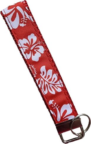 hot pink light durable Hawaiian hibiscus wristlet, tropical flower car lanyard id holder, Julie Ng Studio (red) in Saudi Arabia