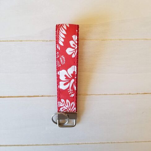hot pink light durable Hawaiian hibiscus wristlet, tropical flower car lanyard id holder, Julie Ng Studio (red) in Saudi Arabia