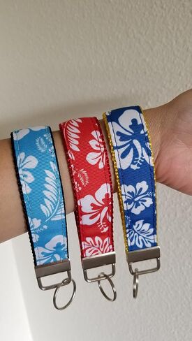 hot pink light durable Hawaiian hibiscus wristlet, tropical flower car lanyard id holder, Julie Ng Studio (red) in Saudi Arabia