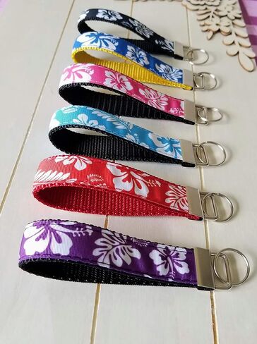 hot pink light durable Hawaiian hibiscus wristlet, tropical flower car lanyard id holder, Julie Ng Studio (red) in Saudi Arabia