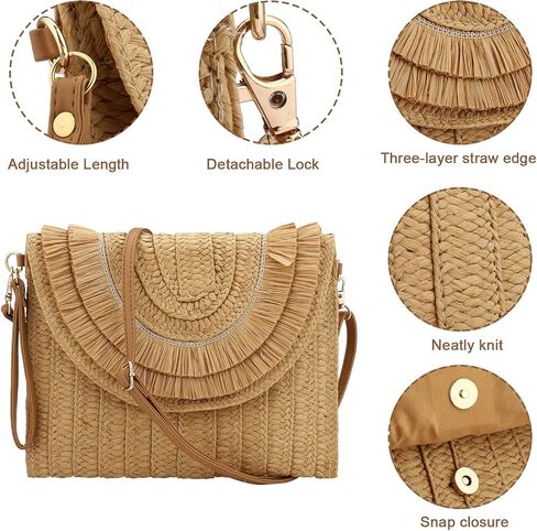 Gets Straw Clutch Purse for Women Summer Clutch Beach Envelope Handbags Wallet Crossbody Bag in Kuwait