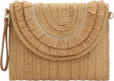 Gets Straw Clutch Purse for Women Summer Clutch Beach Envelope Handbags Wallet Crossbody Bag in Kuwait