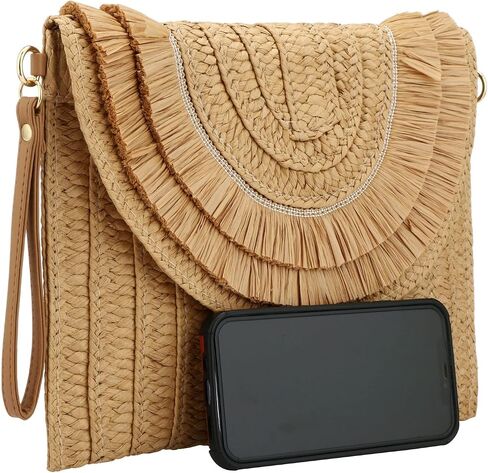 Gets Straw Clutch Purse for Women Summer Clutch Beach Envelope Handbags Wallet Crossbody Bag in Kuwait