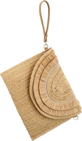 احصل على محفظة بمقبض من القش للنساء للصيف وحقائب يد على شكل ظرف للشاطئ ومحفظة وحقيبة كروس in Kuwait