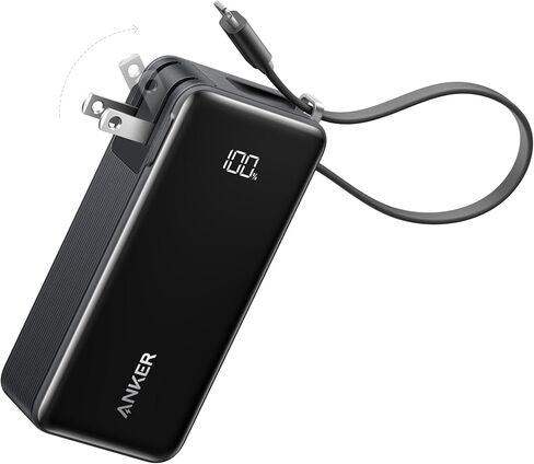 Anker Nano 3-in-1 Power Bank, 10,000mAh Portable Charger with Built-in Lightning Cable and Foldable AC Plug, 30W Max Compact Battery Pack, for iPhone 14 Series, Galaxy, MacBook, and More in Saudi Arabia