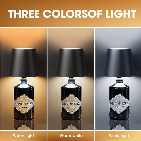 Wireless bottle lamp portable led lamp waterproof for Restaurant Bedroom Bar 3Color Stepless dimming Rechargeable Touch Wine for Any Liquor Bottle wine lights (Bacardi/Jack Daniel’s/Chivas) (BLACK) in Saudi Arabia