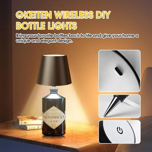 Wireless bottle lamp portable led lamp waterproof for Restaurant Bedroom Bar 3Color Stepless dimming Rechargeable Touch Wine for Any Liquor Bottle wine lights (Bacardi/Jack Daniel’s/Chivas) (BLACK) in Saudi Arabia