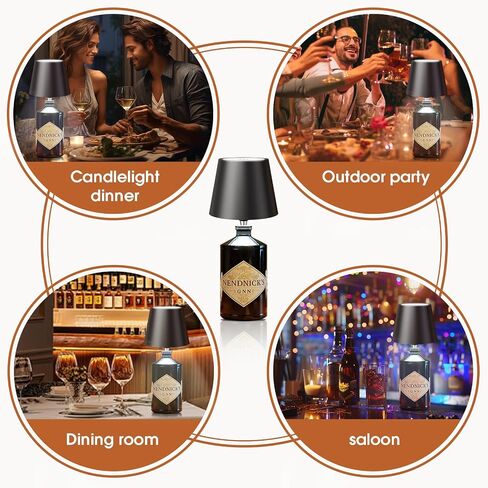 Wireless bottle lamp portable led lamp waterproof for Restaurant Bedroom Bar 3Color Stepless dimming Rechargeable Touch Wine for Any Liquor Bottle wine lights (Bacardi/Jack Daniel’s/Chivas) (BLACK) in Saudi Arabia