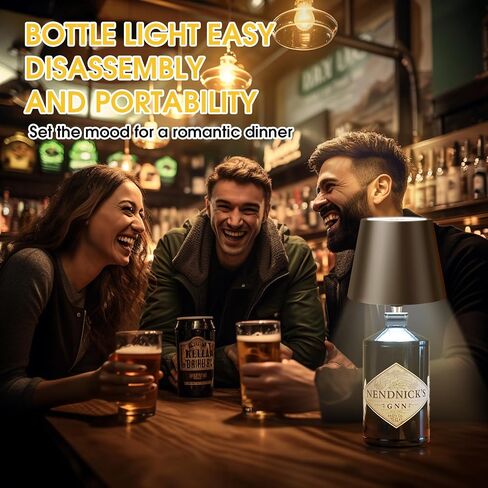 Wireless bottle lamp portable led lamp waterproof for Restaurant Bedroom Bar 3Color Stepless dimming Rechargeable Touch Wine for Any Liquor Bottle wine lights (Bacardi/Jack Daniel’s/Chivas) (BLACK) in Saudi Arabia