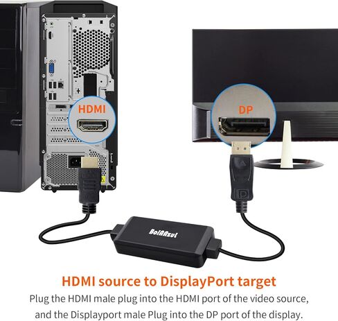 BolAAzuL HDMI to DisplayPort Cable 4K@60Hz Black, Unidirectional HDMI Source to Display Port Monitor Cable USB Powered, HDMI Male Input to DP Male Output Converter Adapter Cord for PS5, PS4 Pro in Kuwait