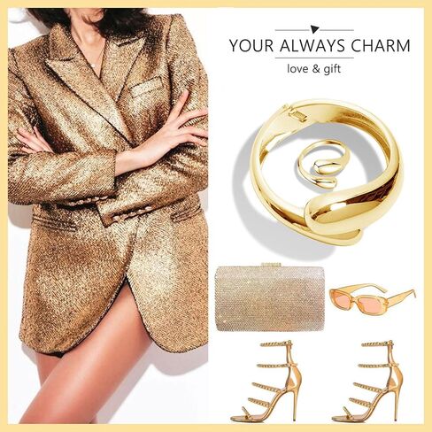 Gold Bangle Bracelets for Women Wide Cuff Bracelets Rings Set Gold Bangles Bracelets for Women Gold Polished Bangle Bracelets Chunky Gold Jewelry Stocking Stuffers Christmas Gifts in Saudi Arabia
