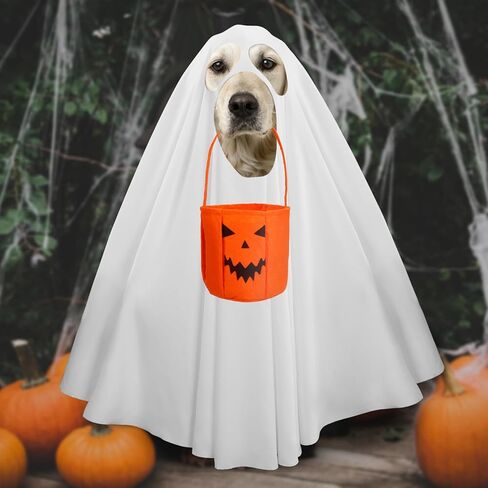 زي شبح الكلب للهالوين - قماش للحيوانات الأليفة قابل للتمدد للغاية مع دلو حلوى اليقطين للكلاب المتوسطة الحجم لحفلات الهالوين التنكرية in Kuwait
