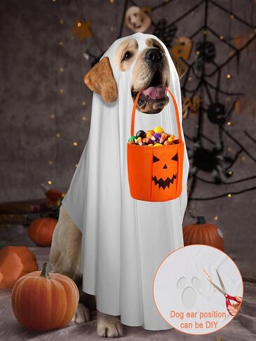 زي شبح الكلب للهالوين - قماش للحيوانات الأليفة قابل للتمدد للغاية مع دلو حلوى اليقطين للكلاب المتوسطة الحجم لحفلات الهالوين التنكرية in Kuwait