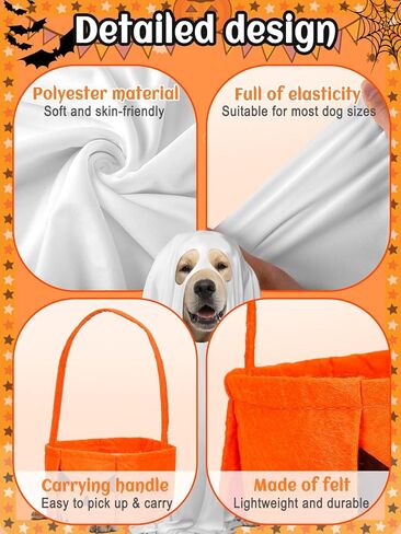 زي شبح الكلب للهالوين - قماش للحيوانات الأليفة قابل للتمدد للغاية مع دلو حلوى اليقطين للكلاب المتوسطة الحجم لحفلات الهالوين التنكرية in Kuwait