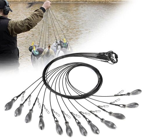 48in 4oz/6oz Duck Decoys Weights - Anti-Tangle Steel Cable Texas-Rig Waterfowl Hunting Gear Anchor Rigging Line Accessories - 12 Pack in Kuwait