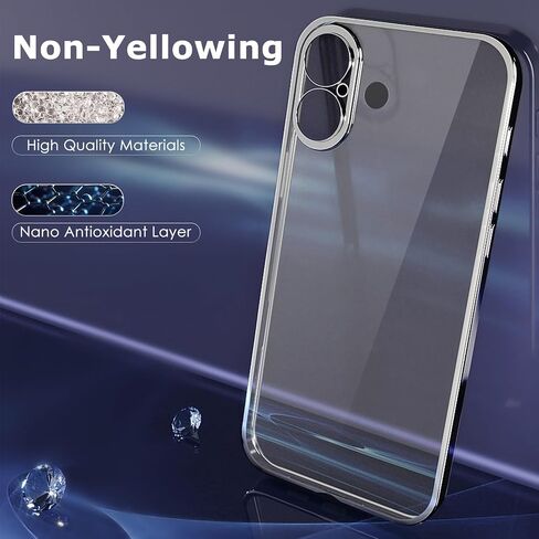 for iPhone 16 Plus Case 6.7-Inch 2024, Yellowing-Resistant Shockproof Phone Bumper Cover, Anti-Scratch with Camera Lens Protector for iPhone 16 Plus Phone Transparent Case (Silver Border) in Saudi Arabia