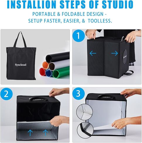 Photo Studio Light Box, 12"x12" Professional Dimmable Shooting Tent Kit with 120 LEDs Lights & 6 Kinds Double-Sided Color Backgrounds for Product Photography in Saudi Arabia