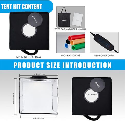 Photo Studio Light Box, 12"x12" Professional Dimmable Shooting Tent Kit with 120 LEDs Lights & 6 Kinds Double-Sided Color Backgrounds for Product Photography in Saudi Arabia