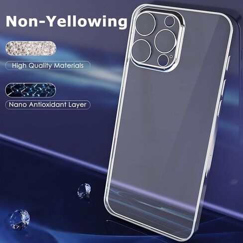 حافظة لهاتف آيفون 16 برو ماكس مقاس 6.9 بوصة 2024 غطاء هاتف مقاوم للصدمات ومضاد للخدش مع واقي عدسة الكاميرا لهاتف آيفون 16 برو ماكس حافظة شفافة (حدود ذهبية) in Kuwait