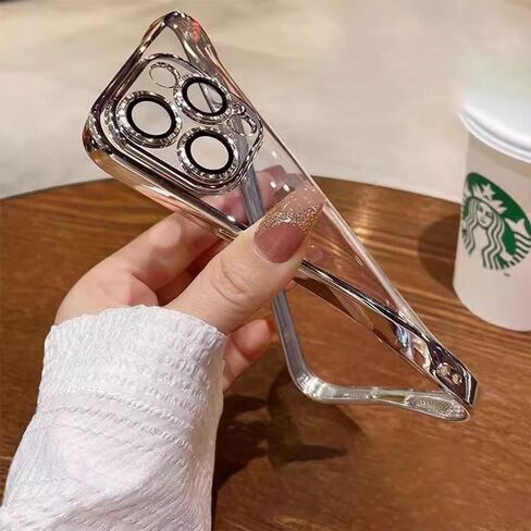 حافظة لهاتف آيفون 16 برو ماكس مقاس 6.9 بوصة 2024 غطاء هاتف مقاوم للصدمات ومضاد للخدش مع واقي عدسة الكاميرا لهاتف آيفون 16 برو ماكس حافظة شفافة (حدود ذهبية) in Kuwait