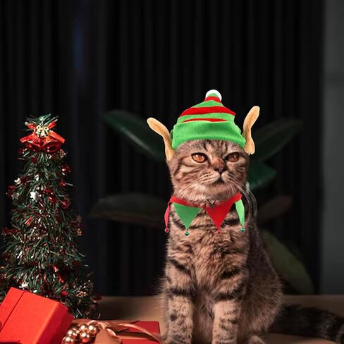 Pet Christmas Costumes Christmas Dog Elf Costume Outfit Xmas Elf Clothes Suits Cats Gnome Dress Up Accessories Winter Holiday Pet Cosplay Clothes Apparel for Cat Puppy Christmas Decor (S) in Saudi Arabia
