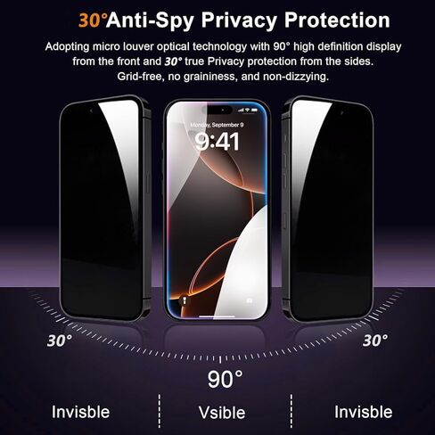 for iPhone 16 Pro Privacy Screen Protector + Camera Lens Protector [Individual Lens + Installation Tray] 9H Anti Spy Tempered Glass, Camera Screen Cover Case Friendly iphone 16 Pro - 2 + 2 Pack in Saudi Arabia