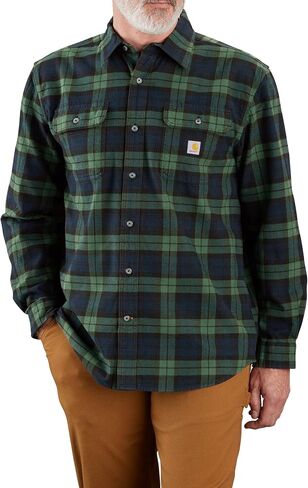 Carhartt Men's Loose Fit Heavyweight Flannel Long-Sleeve Plaid Shirt, Navy in Saudi Arabia