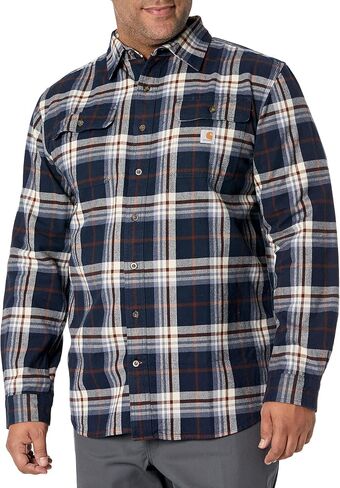 Carhartt Men's Loose Fit Heavyweight Flannel Long-Sleeve Plaid Shirt, Navy in Saudi Arabia