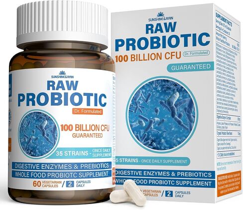 Raw Probiotics for Women & Men - 100 Billion CFU, 35 Strains, Organic Prebiotics & Natural Digestive Enzymes for Digestive, Gut & Immune Health - Dairy, Soy and Gluten Free, Non-GMO, 60 Vegan Capsules in Saudi Arabia