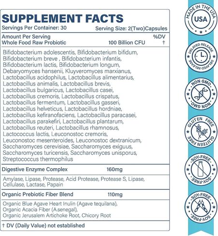 Raw Probiotics for Women & Men - 100 Billion CFU, 35 Strains, Organic Prebiotics & Natural Digestive Enzymes for Digestive, Gut & Immune Health - Dairy, Soy and Gluten Free, Non-GMO, 60 Vegan Capsules in Saudi Arabia