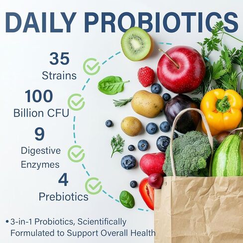 Raw Probiotics for Women & Men - 100 Billion CFU, 35 Strains, Organic Prebiotics & Natural Digestive Enzymes for Digestive, Gut & Immune Health - Dairy, Soy and Gluten Free, Non-GMO, 60 Vegan Capsules in Saudi Arabia