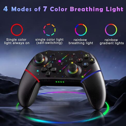 وحدة تحكم التبديل BOKESUYA، وحدة تحكم لاسلكية احترافية مع 7 ألوان RGB Light/قابلة للبرمجة/اهتزاز مزدوج/مستشعر جيروسكوبي/وظيفة توربو/الاستيقاظ، وحدة تحكم في الألعاب للتبديل/Lite/OLED/PC in Saudi Arabia