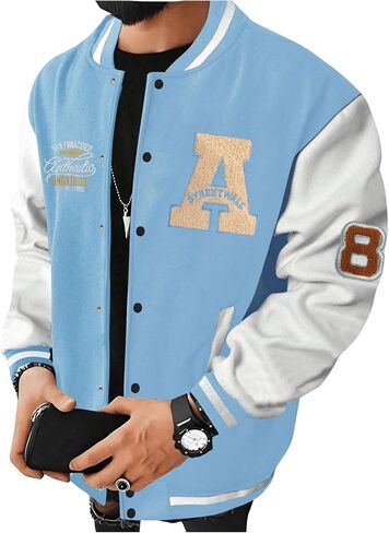 SOLY HUX Men's Color Block Letter Print Baseball Jacket Long Sleeve Casual Varsity Jacket in Saudi Arabia