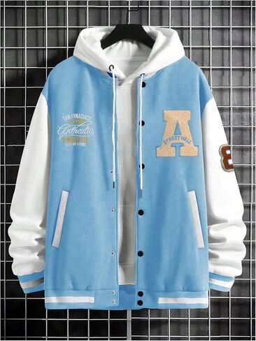 SOLY HUX Men's Color Block Letter Print Baseball Jacket Long Sleeve Casual Varsity Jacket in Saudi Arabia