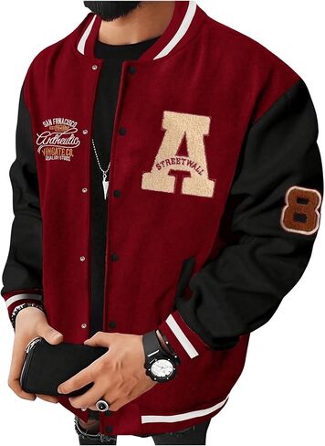 SOLY HUX Men's Color Block Letter Print Baseball Jacket Long Sleeve Casual Varsity Jacket in Saudi Arabia