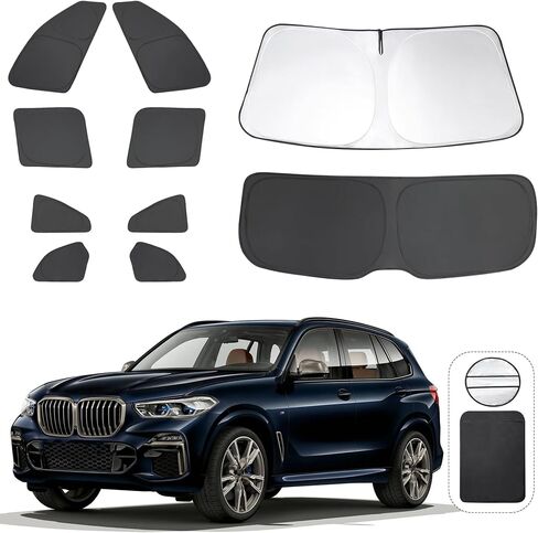8 قطع من غطاء الشمس للزجاج الأمامي مخصص مناسب لـ 2016-2024 Tesla Model X Tesla X Accessories قابل للطي ظلة جانبية للنافذة الخلفية غطاء مجموعة كاملة لحماية الخصوصية تحافظ على برودة السيارة in Saudi Arabia