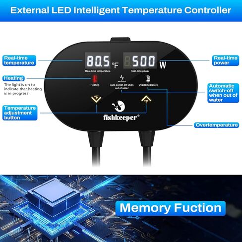 سخان حوض السمك مع جهاز إنذار LED ذكي للتحكم في درجة الحرارة، سخان حوض أسماك غاطس 500 واط بسعة 66-135 جالون، ترك الماء يتوقف تلقائيًا عن التسخين، للمياه العذبة المالحة in Kuwait