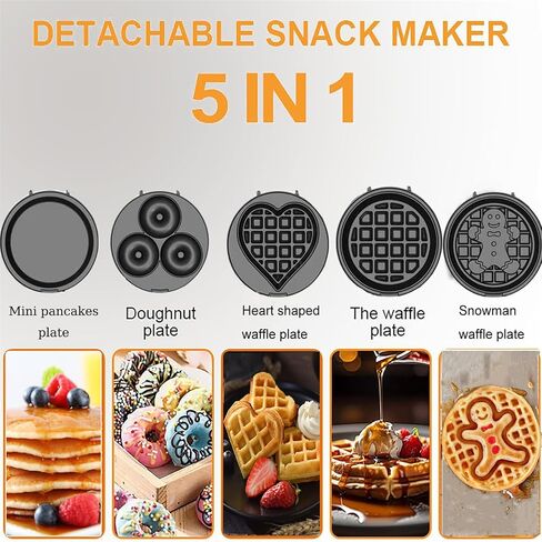 5-in-1 Mini Waffle Maker for Kids Mini Donut Maker Machine, 600W Nonstick Mini Pancake Maker Mini Waffles Maker with Removable Plates,Mini Doughnut Maker for Breakfast, Snacks, Desserts, Red in Saudi Arabia