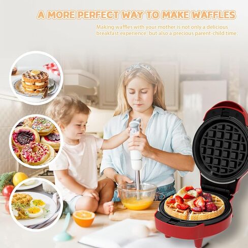 5-in-1 Mini Waffle Maker for Kids Mini Donut Maker Machine, 600W Nonstick Mini Pancake Maker Mini Waffles Maker with Removable Plates,Mini Doughnut Maker for Breakfast, Snacks, Desserts, Red in Saudi Arabia