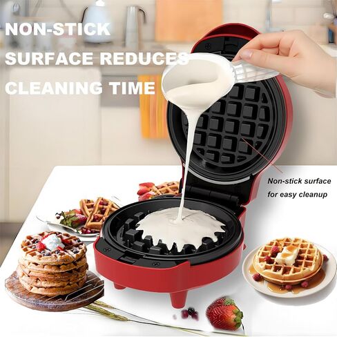 5-in-1 Mini Waffle Maker for Kids Mini Donut Maker Machine, 600W Nonstick Mini Pancake Maker Mini Waffles Maker with Removable Plates,Mini Doughnut Maker for Breakfast, Snacks, Desserts, Red in Saudi Arabia