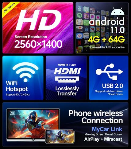 14 inch 4K Android 11 Portable Car TV Headrest Monitor Tablet for Back seat, Support Phone Wireless mirroring Touch Screen,with HDMI/Bluetooth/WiFi/USB/FM/AV in/Car Video Player (2G+32G (1*PC)) in Saudi Arabia
