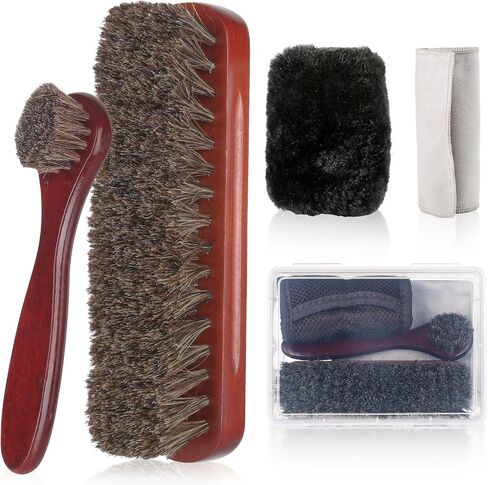 5 Pcs Horsehair Shine Shoes Brush Kit Polish Dauber Applicators Cleaning Leather Shoes Boots Care Brushes Suede Cleaner Brush with Microfiber Shoe Cloth. in Saudi Arabia