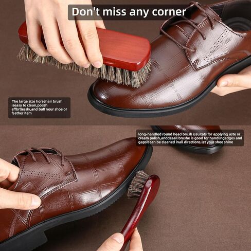 5 Pcs Horsehair Shine Shoes Brush Kit Polish Dauber Applicators Cleaning Leather Shoes Boots Care Brushes Suede Cleaner Brush with Microfiber Shoe Cloth. in Saudi Arabia