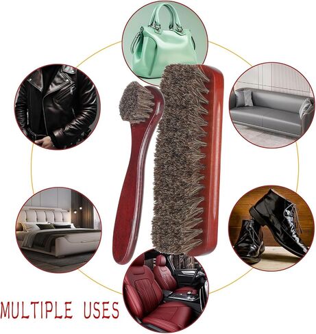 5 Pcs Horsehair Shine Shoes Brush Kit Polish Dauber Applicators Cleaning Leather Shoes Boots Care Brushes Suede Cleaner Brush with Microfiber Shoe Cloth. in Saudi Arabia