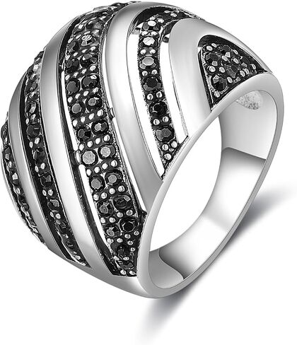 Black Rings for Women Vintage - Black Onyx Ring Gothic Cross - Silver Statement Rings Antique Stone Marcasite Cocktail Jewelry Retro Cross Size 8 in Saudi Arabia