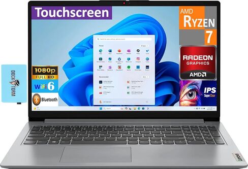 Lenovo Ideapad 1 Student & Business Laptop 15.6" Touchscreen IPS FHD Display (AMD Ryzen 7 5700U, 16GB RAM, 1TB SSD, AMD Radeon, SD Reader, WiFi 6, Bluetooth 5.2, Webcam, Win 10 Pro) w/DKZ Hub in Saudi Arabia