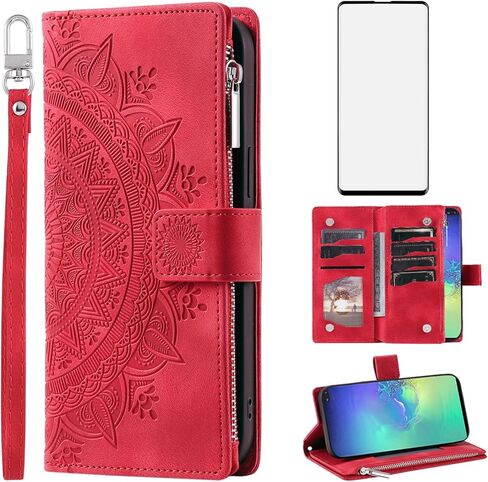حافظة هاتف Asuwish لهاتف Samsung Galaxy S10 Plus مع واقي شاشة من الزجاج المقسى وحزام معصم وزهرة ماندالا وسحاب وحامل بطاقات خلية S10+ S10plus 10S Edge S 10 10plus أزرق in Saudi Arabia